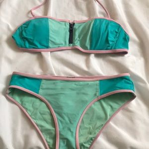 Zipper color block bikini